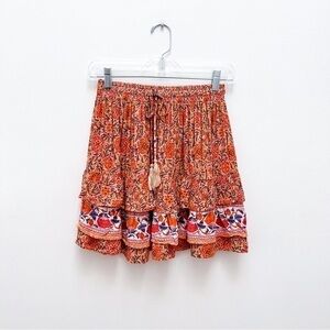 Rachel Zoe Boho Floral Tiered Tassel Mini Skirt